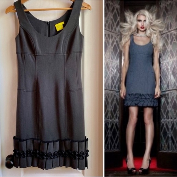 Aysha women’s black fitted dress. Sz 0. NWT. Ruffle at bottom hem. Scoop neck. - Picture 2 of 9